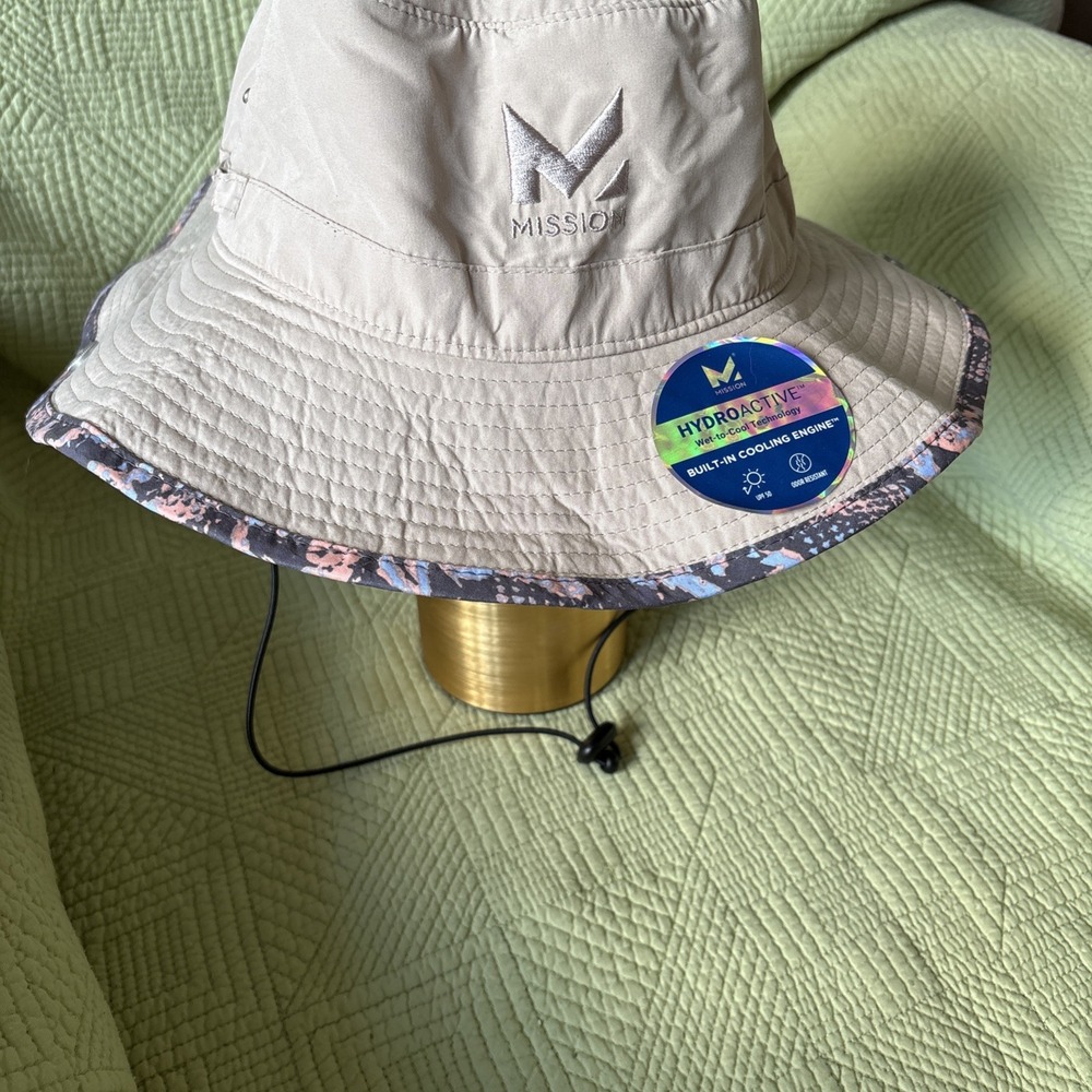 MISSION Cooling Bucket Hat Reptilia Punch UPF 50 Wide Brim Chin Cord NWT Unisex